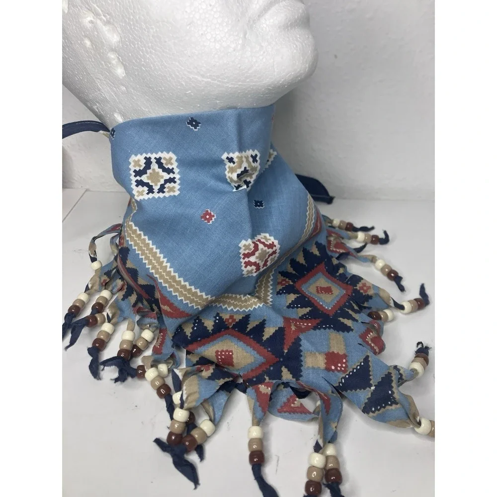 Vintage Fringed & Beaded Scarf Bandana Neck Wrap Western Handmade Southwest New